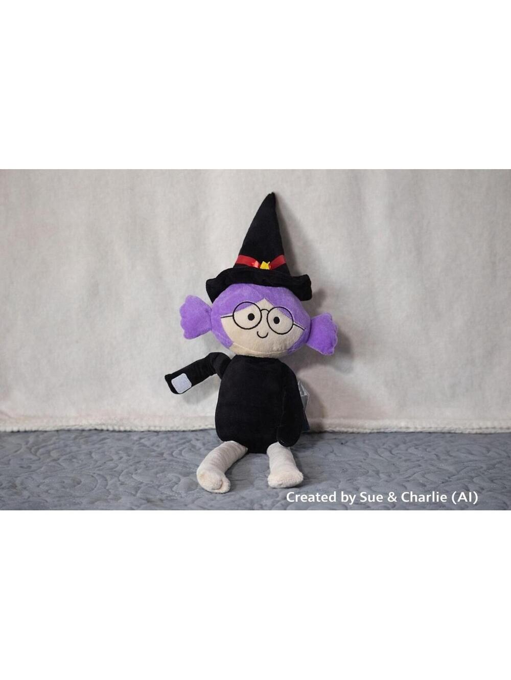 Halloween Witch Plush Doll Purple Hair Black Hat Stuffed Toy Cute Kids Decor